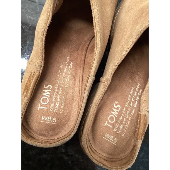 Toms Women's Leila Suede Leather Slip on Block Heel Mules Comfy Tan Size W8.5 - Picture 7 of 11